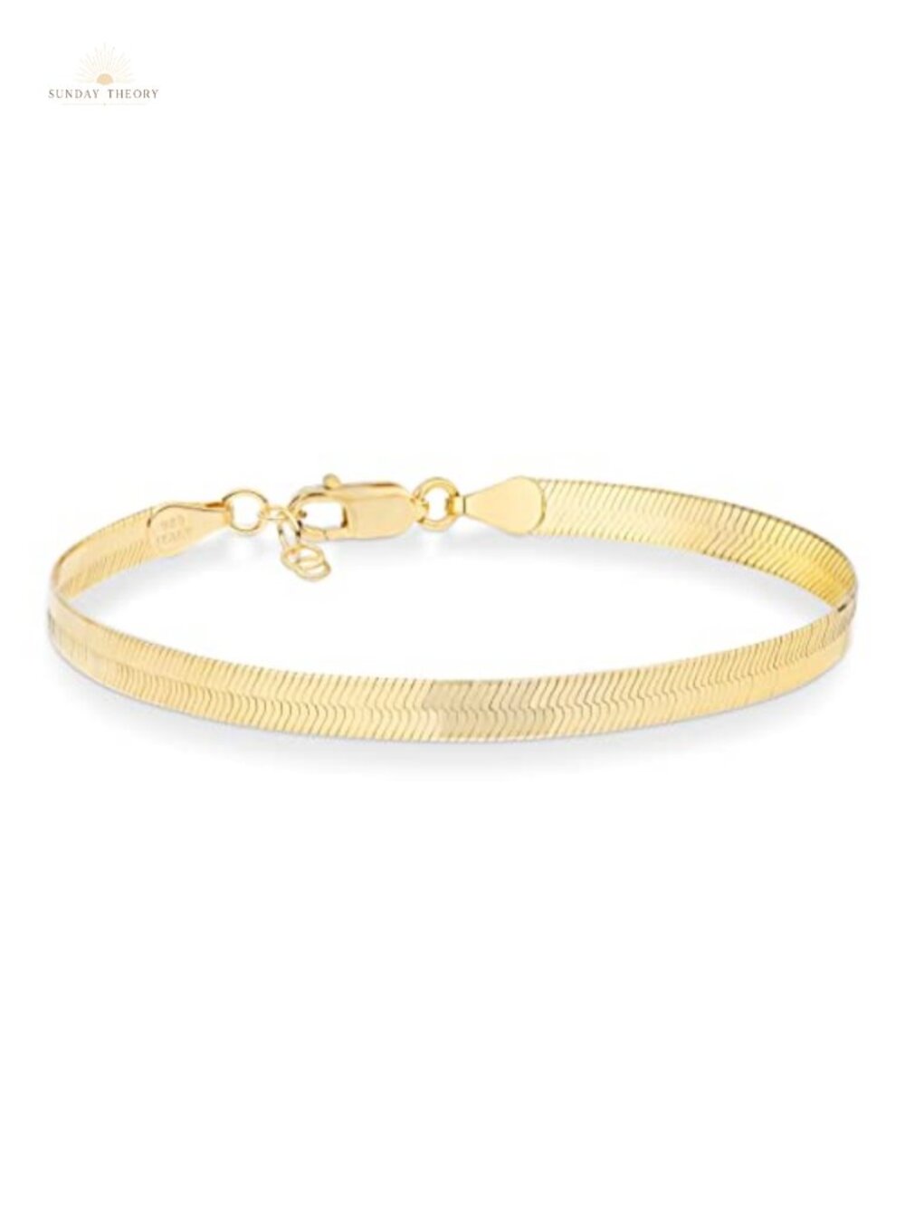 Italian 925 Sterling Silver 18K Gold Plated Herringbone Bracelet